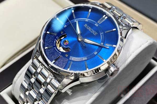 雷诺炫蓝钢带半镂空机械手表